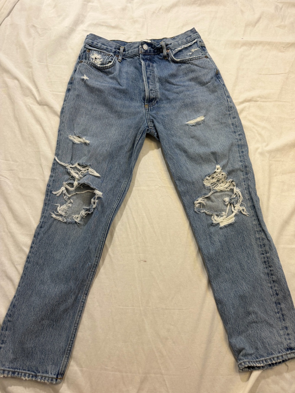 Agolde Women's Light Blue Distressed Straight Leg Jeans